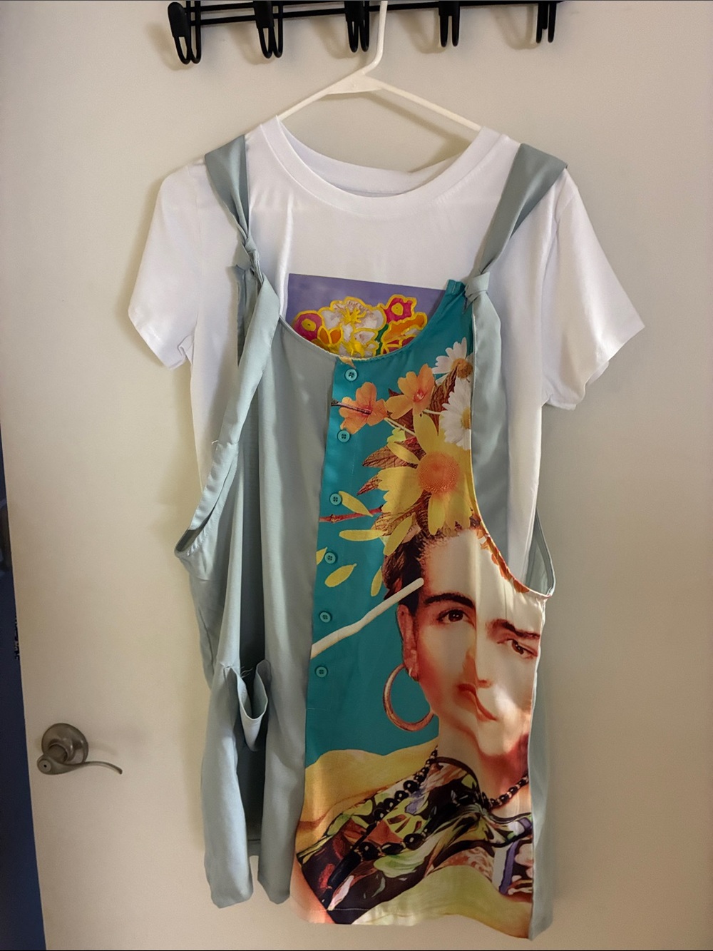 Frida Kahlo Print Layered White Tee and overalls (new)